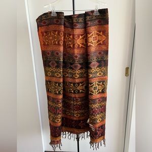 NWT Nepal Kashmir wool wrap Aztec shawl rust black & orange 🍊 81"